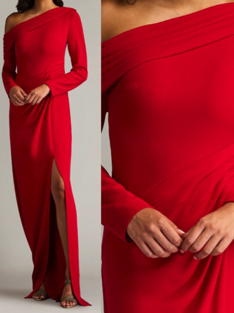 Nwt Tadashi Shoji Arison Pleated Draped Gown Dress Flame Red Size S Bos24638l